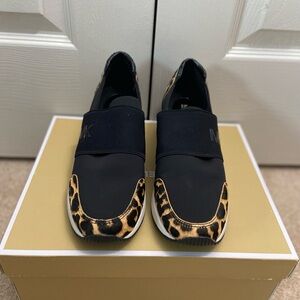 Michael Kors Black and Brown Sneakers with Leopard Trim